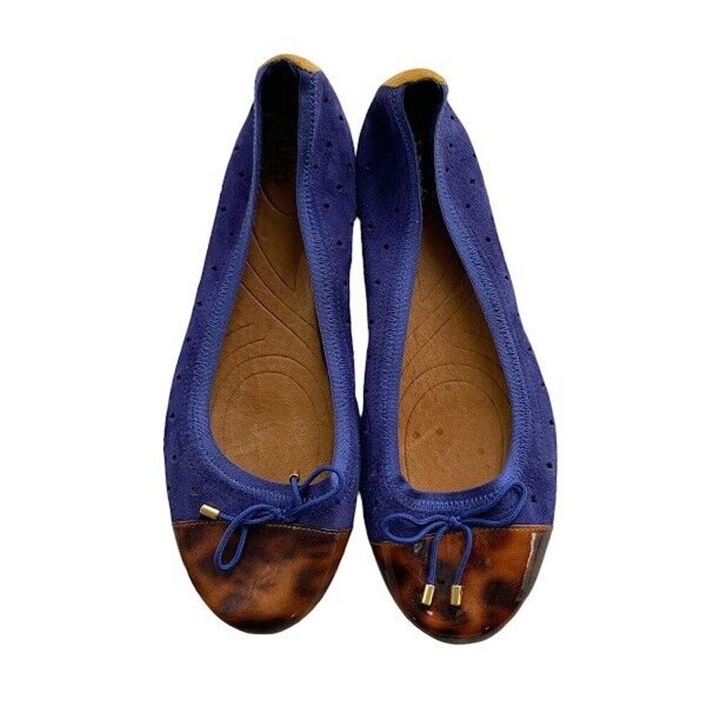 Clarks Indigo Valley Stone Ballet Flat Women 7.5 Blue Suede Tortoise Toe Shoe